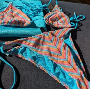 Triangl swimwear Turquoise Bikini with Coral, Pink & Orange Terry Stripes